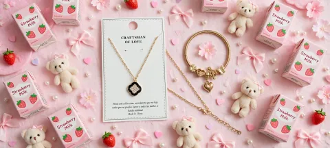 Black Flower Locket Necklace + Golden Heart Charm Bracelet Combo
